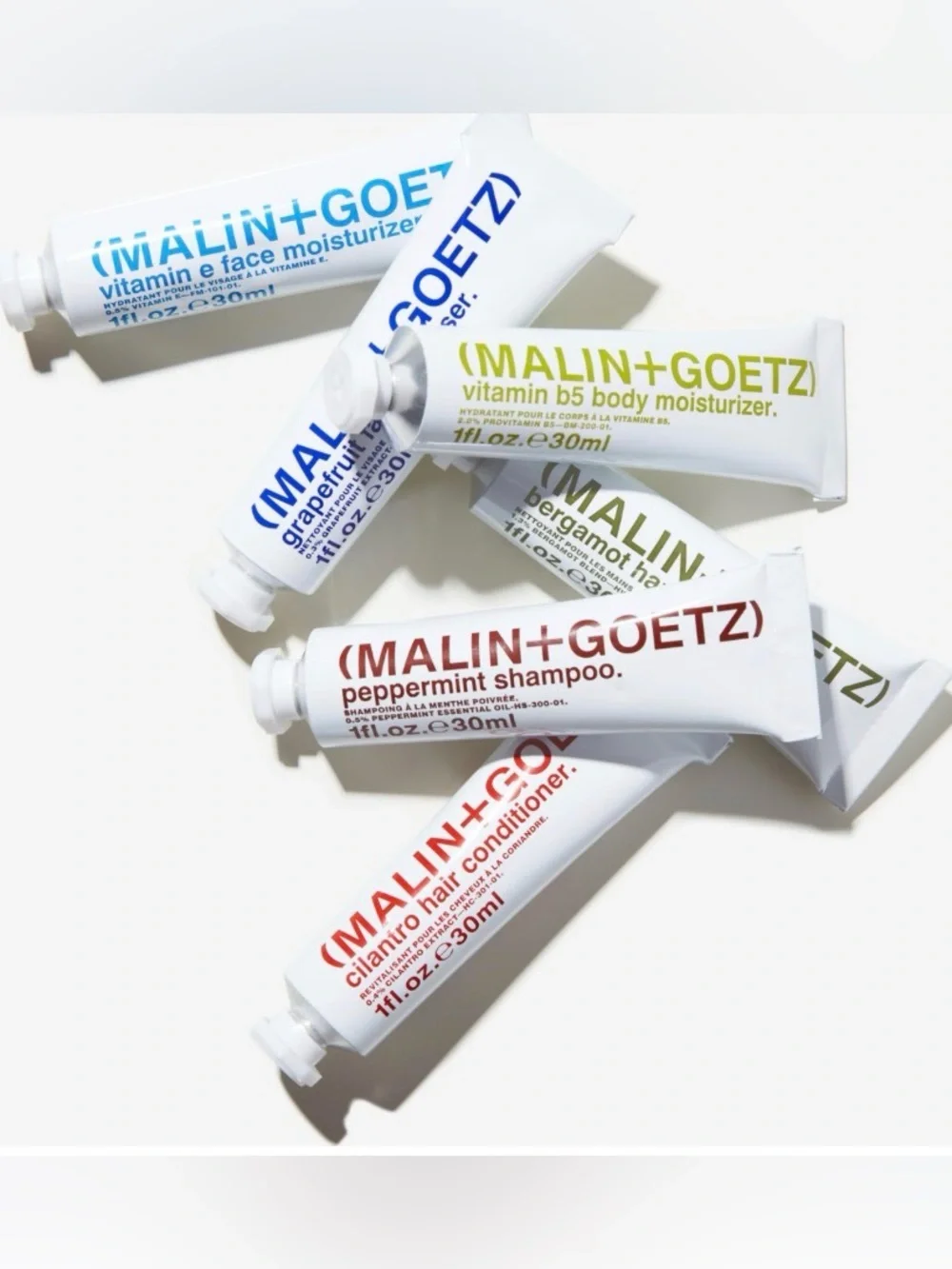MALIN+GOETZ Bestsellers Travel Kit Set of Six 1 oz Tubes Hair, Body & Face NIP